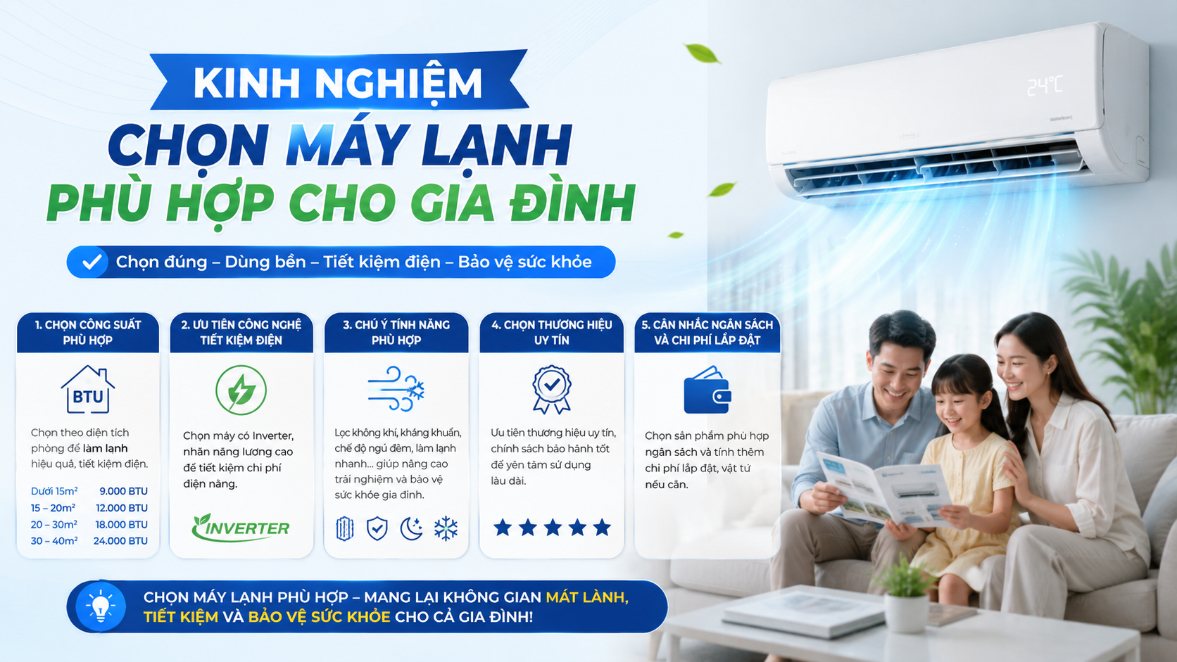 Kinh nghiệm chọn máy lạnh phù hợp cho gia đình
