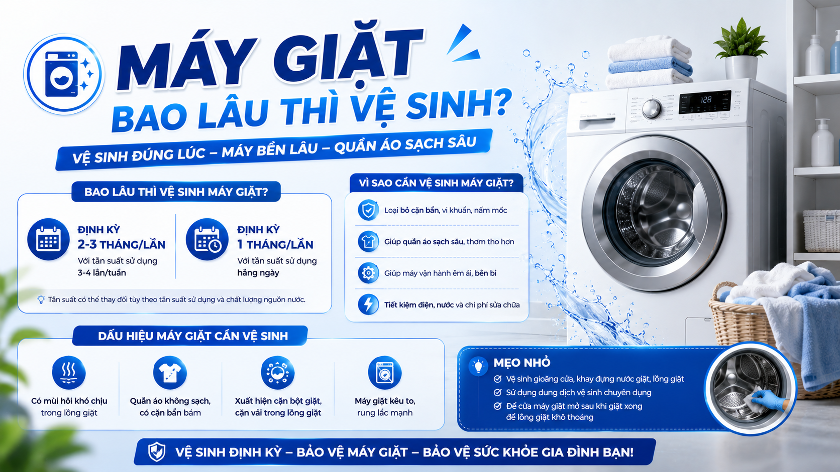 Máy giặt bao lâu thì nên vệ sinh